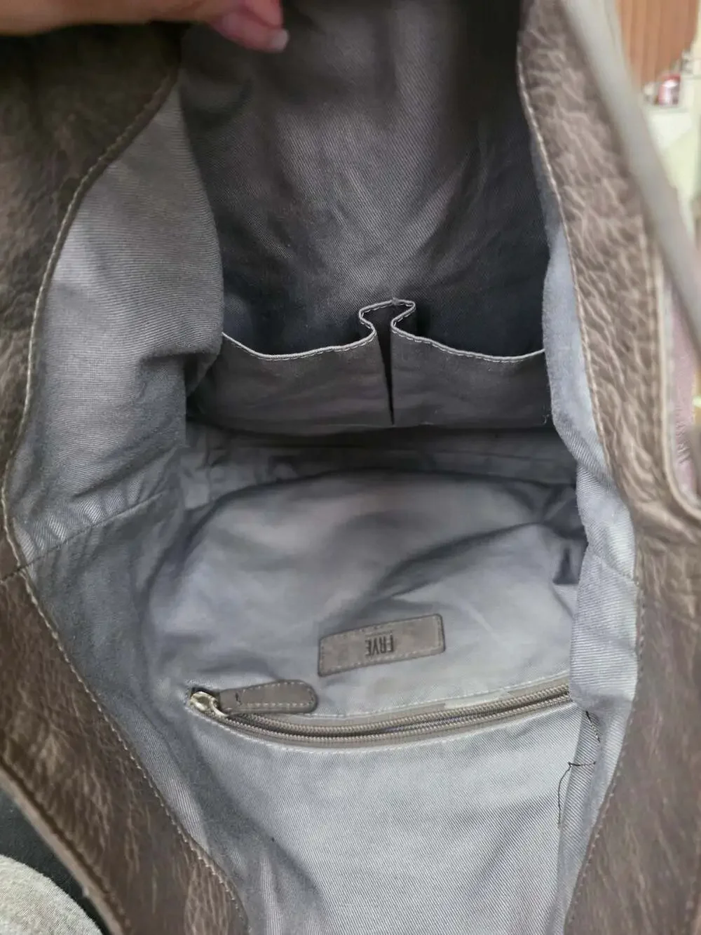 FRYE Grey Leather Hobo Bag with Tassel Detail